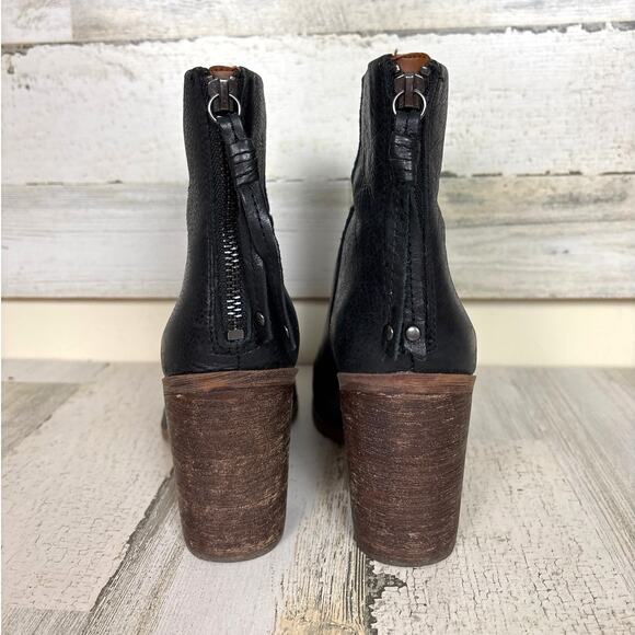 Franco Sarto Women’s 7.5 Black Leather Ankle Boots Block Heel Pointed Toe zip - Picture 4 of 7